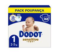 Dodot Pañales Sensitive Talla 1 (2-5 kg), 168 Unidades - Pack Mensual, Protección Suave para Recién Nacido, Absorción Instantánea, Indicador de Humedad, Sin Perfume