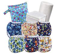 Pañales Lavables de Bambú - Pañal de Tela Reutilizables Ecológicos + Rellenos Insertos + Rollo de Toallas Desechables de Bambú + Bolsa de Transporto - Tamaño Ajustable Velcro - Recien Nacido a 3 años