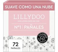 Pañales LILLYDOO delicados con la piel - talla 1 (2+ kg), caja de medio mes (72 unidades), protección contra fugas, suaves, sin perfumes ni lociones y dermatológicamente probados