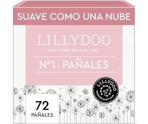 Pañales LILLYDOO delicados con la piel - talla 1 (2+ kg), caja de medio mes (72 unidades), protección contra fugas, suaves, sin perfumes ni lociones y dermatológicamente probados