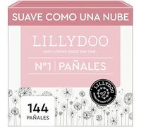 Pañales LILLYDOO delicados con la piel - talla 1 (2+ kg), caja mensual (144 unidades), protección contra fugas, suaves, sin perfumes ni lociones y dermatológicamente probados