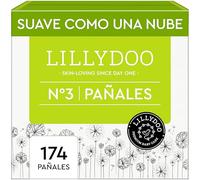 Pañales LILLYDOO delicados con la piel - talla 3 (6+ kg), caja mensual (174 unidades), protección contra fugas, suaves, sin perfumes ni lociones y dermatológicamente probados