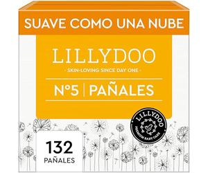 Pañales LILLYDOO delicados con la piel - talla 5 (11+ kg), caja mensual (132 unidades), protección contra fugas, suaves, sin perfumes ni lociones y dermatológicamente probados