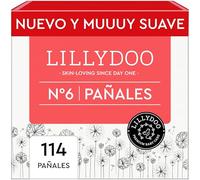 Pañales LILLYDOO delicados con la piel - talla 6 (13+ kg), caja mensual (114 unidades), protección contra fugas, suaves, sin perfumes ni lociones y dermatológicamente probados