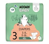 Pañales Moomin Baby Eco Newborn Talla 3, 5-8 kg, 48 pañales premium con indicador de humedad | suaves y agradables para la piel, sin productos químicos innecesarios |