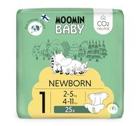 Pañales Muumi Baby Eco Newborn Talla 1, 2-5 kg, 25 pañales premium con indicador de humedad | suaves y agradables para la piel, sin productos químicos innecesarios |