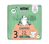 Pañales Muumi Baby Eco Newborn Talla 3, 5-8 kg, 50 pañales premium con indicador de humedad | suaves y agradables para la piel, sin productos químicos innecesarios |