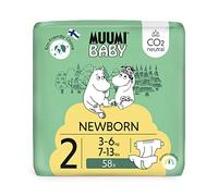 Pañales Muumi Baby Newborn Eco Talla 2, 3-6 kg, 58 pañales premium con indicador de humedad | suaves y agradables para la piel, sin productos químicos innecesarios |