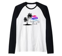 Panamá City Beach Florida FL Vintage Sunset Palmeras Camiseta Manga Raglan