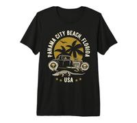 Panamá City Beach Florida Sunset Hotrod Alligator Design Camiseta Premium