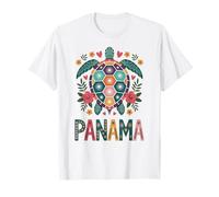 Panamá, Vibrante Tortuga Azulejo, Flores y Corazones Vida Océano Camiseta
