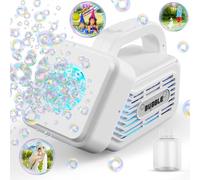 Panamalar Pequeña Máquina de Pompas de Jabón, Máquina Automática de Burbujas para Niños 8000+ Burbujas/Min, Máquina de Pompas con 10 Agujeros/Soluciones/Luces para Fiestas Boda Al Aire Libre, Blanco