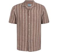 Panareha Camisa Aloha Hombre Hawaiana Rayas Lino BOUZNIKA Marrón (M)