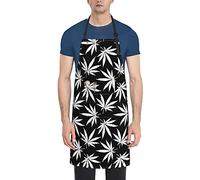 PanaRL Delantales de cocina de marihuana blanca vintage,Delantal de cocina con bolsillos,Delantal de chef impermeable Delantales ajustables
