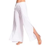 PANASIAM Pantalón Cruzado Mujer - pantalón Palazzo Estilo Boho - Viscosa | Pantalón ligero de verano, falda pantalón, liso, corte recto, pantalón de playa, cintura ajustable, 2 largos