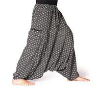 PANASIAM Pantalones Aladin 'geometrix', con patrones tradicionales japoneses, fabricados en pequeñas empresas familiares, Flor de la vida. Negro, XL