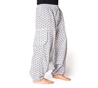 PANASIAM Pantalones Aladino Hombre & Mujer - Motivos geométricos | Pantalones yoga unisex, tiro bajo, cintura elástica & cordón ajustable, bolsillo, geometría sagrada, motivos japoneses