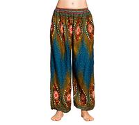 PANASIAM Pantalones Aladino Peacock Unisex - Pantalón Boho de Verano | Pantalón cómodo con cintura & tobillos elásticos, diseño pavo real, mujer & hombre, festivales, vacaciones & diario