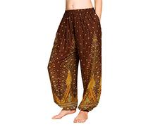 PANASIAM Pantalones Aladino Peacock Unisex - Pantalón Boho de Verano | Pantalón cómodo con cintura & tobillos elásticos, diseño pavo real, mujer & hombre, festivales, vacaciones & diario