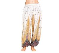 PANASIAM Pantalones Aladino Peacock Unisex - Pantalón Boho de Verano | Pantalón cómodo con cintura & tobillos elásticos, diseño pavo real, mujer & hombre, festivales, vacaciones & diario