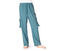PANASIAM Pantalones cargo | Cómodos pantalones de verano para hombre con 4 prácticos bolsillos | Pantalones de tela de algodón | Unisex, azul (petrol), M
