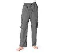 PANASIAM Pantalones cargo | Cómodos pantalones de verano para hombre con 4 prácticos bolsillos | Pantalones de tela de algodón | Unisex, gris, XXL