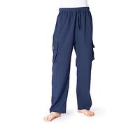 PANASIAM Pantalones cargo | Cómodos pantalones de verano para hombre con 4 prácticos bolsillos | Pantalones de tela de algodón | Unisex, azul, XL