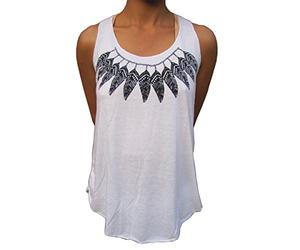 PANASIAM Simple Top, 001 Feather Design, White, Size M