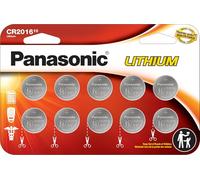 Panasonic CR2016 - Pilas de botón de litio de larga duración de 3.0 voltios en embalaje resistente a los niños, paquete de 10 baterías