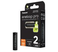 eneloop Pro, Pilas Recargables AAA/Micro, Paquete de 2, Capacidad de mín. 930 mAh, Pilas Ni-MH, Listas para Usar, Recargables hasta 500 Veces, Embalaje sin plástico, Pro, Negras