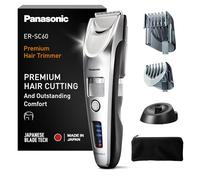 Panasonic ER-SC60-S803 Cortapelos para Hombres, Trimmer Portátil Impermeable, Cuchillas Optimas, 39 Ajustes de Longitud, 2 Accesorios, Inalámbrico y con Cable, Soporte de Carga, Plateado