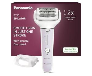 Panasonic ES-EY30-V503 Húmedo y Seco Depiladora, Doble Disco con 60 Pinzas, Flexible 90º Pivotante Cabeza, 3 velocidad Ajustes y LED Luz, 30 Minutos Operación Tiempo, Sin Cable, Cabello Removedor