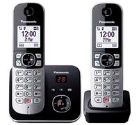 Panasonic KX-TG6862JTB - Teléfono inalámbrico digital con contestador telefónico digital, unidad base y 2 receptores, ID de llamada, bloqueo de llamadas, bloqueo de llamadas automáticas, pantalla LCD,