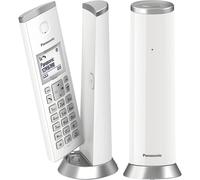 Panasonic KX-TGK212SPW Teléfono Inalámbrico Digital, Unidad Base y 2 Auriculares, Altavoz Manos Libres, LCD Blanco, Bloqueo de Llamadas Molestas, Imán para Auricular, Blanco