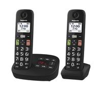 Panasonic KX-TGU132EXB - Teléfono Digital inalámbrico con contestador, Unidad básica y 2 teléfonos, Pantalla LCD, Teclas Grandes, Llamadas favoritas, Compatible con audífonos, Color Negro