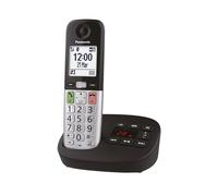 Panasonic KX-TGU430EXB Teléfono Inalámbrico Digital con Contestador Automático, Volumen Amplificado, Unidad Base y 1 Auricular, Pantalla LCD, Linterna, Compatible con Audífonos, Negro y Plateado