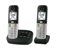 Panasonic KX-TGU432EXB Teléfono Inalámbrico Digital con Contestador Automático, Volumen Amplificado, Unidad Base y 2 Auriculares, Pantalla LCD, Linterna, Compatible con Audífonos, Negro y Plateado