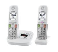 Panasonic KX-TGU432EXW Teléfono Inalámbrico Digital con Contestador Automático, Volumen Amplificado, Unidad Base y 2 Auriculares, Pantalla LCD, Linterna, Compatible con Audífonos, Blanco y Plateado