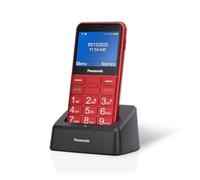 Panasonic KX-TU155EXRN Teléfono Móvil para Personas Mayores, Llamada Prioritaria, Teléfono con Botones Grandes, Compatible con Audífonos, Bluetooth, Radio FM, Cámara, Base de Carga, Rojo