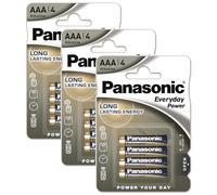 PANASONIC - Lote de 3 ampollas de 4 pilas alcalinas Everyday Power Silver LR03 AAA - 1,5 V
