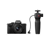 Panasonic Lumix DC-G100DVEBK Micro Four-Thirds - Cámara sin espejo con Lumix G Vario 12-32 mm F3.5-5.6 lente y agarre de trípode DMW-SHGR2, 20.3MP, video 4K 30p/FHD 60, cámara de vlogging, carga USB-C
