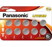 Panasonic Pilas CR2032 de litio de larga duración de 3,0 V, resistentes a los niños, paquete de 10 unidades