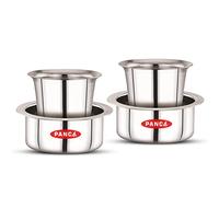 PANCA Juego de vasos de té, juego de vasos de café, vidrio de acero y taza, juego de 4 vasos de café del sur de la India, vidrio para agua, vidrio de acero multiusos (180 ml)