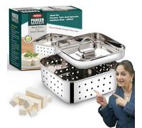 PANCA Molde de acero inoxidable para hacer paneer de tamaño mediano, prensa Paneer con tapa, molde de prensa de tofu, separador de suero (cuadrado, capacidad de 450 ml)