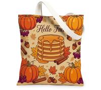 Pancakes - Bolsa de lona para mujer, diseño de calabazas de temporada de otoño, jarabe de arce, color naranja otoñal, lavable, reutilizable, estética, bolsa de identificación, Naranja, 13x15 Inch