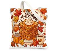 Pancakes - Bolsa de lona para mujer, diseño de jarabe de arce acogedor, café, otoño, naranja, lavable, reutilizable, para uso diario, Naranja, 13x15 Inch
