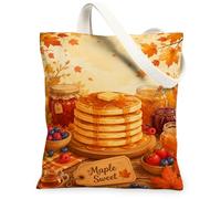 Pancakes - Bolsa de lona rústica y acogedora con hojas de arce, color amarillo otoño, bolsa pequeña de 13 x 15 pulgadas, Amarillo, 13x15 Inch