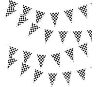 Pancarta de Banderín Triángulo a Cuadros Banderines Tela Negro y Blanco 10M Guirnalda de Bandera Triangular Reutilizable Graduación Cumpleaños Jardín Escuela Patio Piscina Navidad Decoración