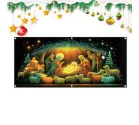 Pancarta de Belén De Navidad - Gran Fondo Religioso Fluorescente, Estandarte con Escena De Jesús, Cartel Decorativo para Colgar La Pared del Porche, Expositor para La Festivo, Fondo Fe
