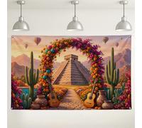 Pancarta de fondo de arco floral del desierto de pirámide mexicana, 71 x 43 pulgadas